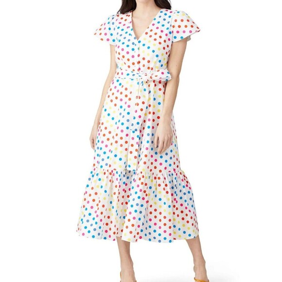 Color me Courtney Dresses & Skirts - Color Me Courtney Dipping Dot Midi Dress Size 8 Rainbow Polka Dot Ruffle Hem